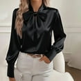thumbnail image 5 of MORTTIC Women's Satin Bow Decor Blouse - Long Sleeve Solid Color Casual Shirt for Spring & Fall White，XL, 5 of 7