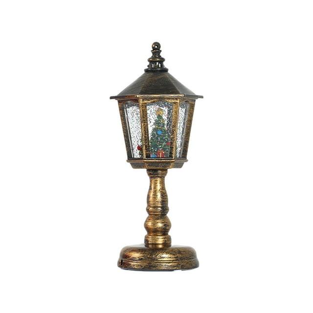 C Bronze Tree Christmas Themed Table Lamp With Music Snow Fall Effect Led Night Light Usb Powered Holiday Decor 8X3X3 Inch
