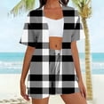 thumbnail image 4 of Airport Outfits for Women Plaid Printed Matching Sets Short Sleeve Open Front Top with Shorts Two Piece Casual Summer Set, 4 of 6
