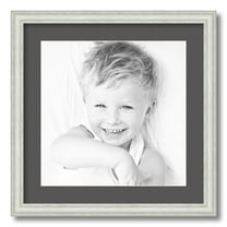 ArtToFrames 18x18" Matted Picture Frame with 14x14" Single Mat Photo Opening Framed in 1.25" Off White Wash on Ash and 2" Charcoal Mat (FWM-4098-18x18)
