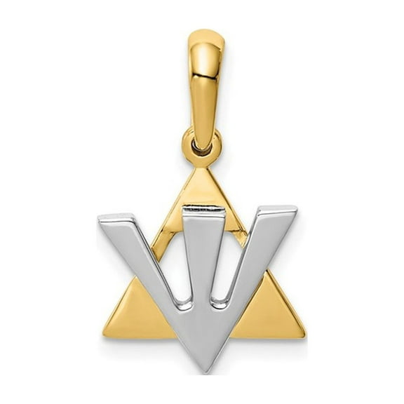 14K Yellow and White Gold Star of David Shin Pendant Necklace (NO CHAIN) for Women