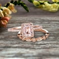 thumbnail image 4 of Halo Art Deco 2.25 Carat 7x5mm Emerald Cut Morganite Wedding Set Bridal Ring Engagement Ring Set On 10k Rose Gold Stacking Matching Band Anniversary Gift, 4 of 5
