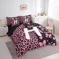 thumbnail image 2 of Erosebridal Leopard Print Letter H Twin Bedding Sets for Girls, Pink Initial Ribbon Bedding Comforter Set, Black Reversible, 7-Piece, 2 of 6