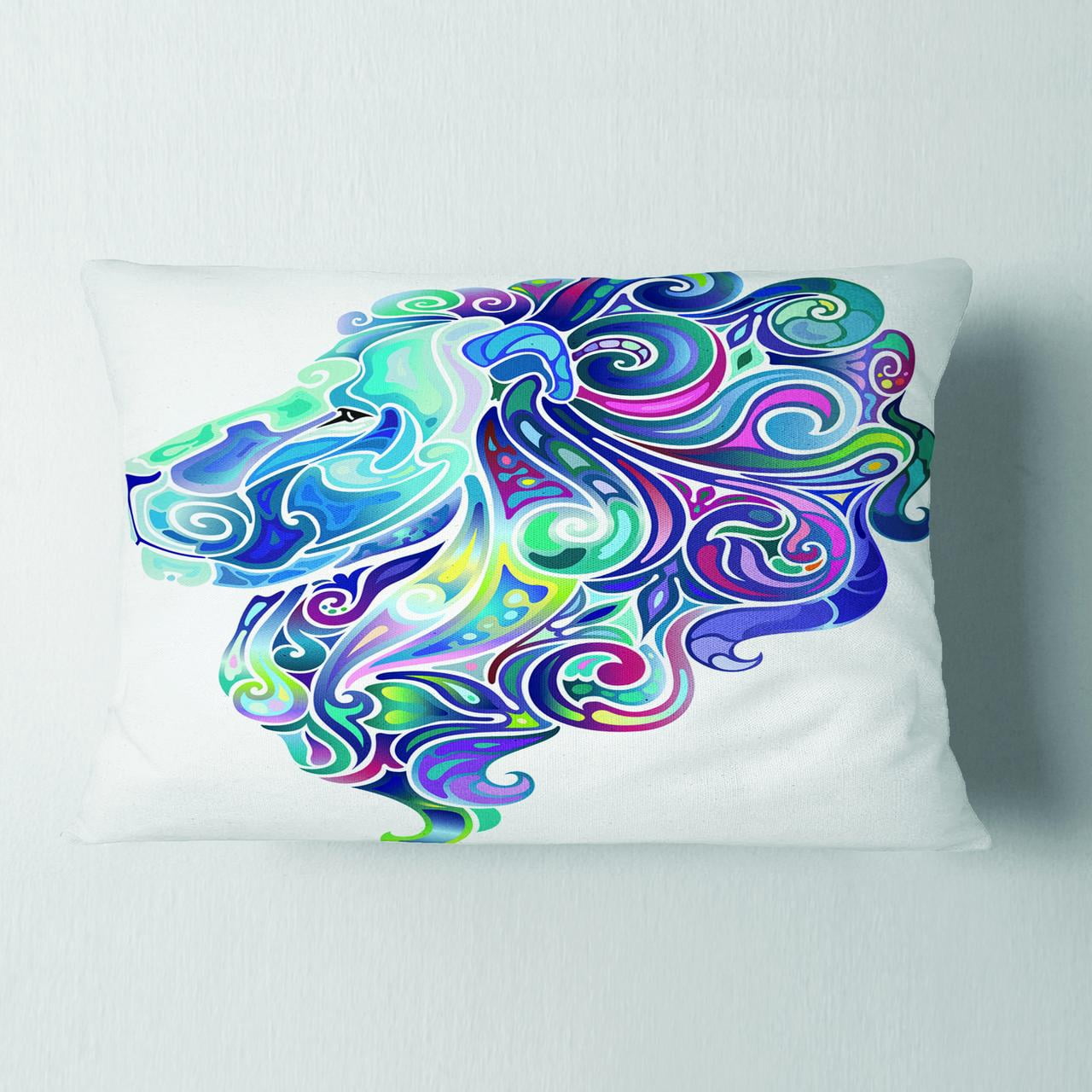 Designart Blue Lion Abstract Art - Animal Throw Pillow - 12x20