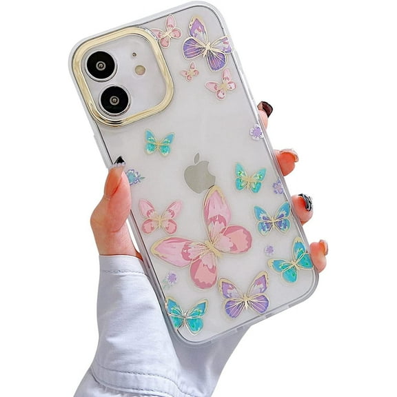 Compatible with iPhone 12 /iPhone 12 Pro Case with Cute Luxury Gold Butterfly Pattern Cover Shockproof Phone Case for Women Girls Design for iPhone 12/12 Pro Case-Blue