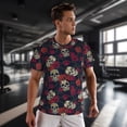 thumbnail image 3 of Wukai Roses Skulls Print Men's Short-Sleeved Mesh T-Shirt,Quick-Dry Short Sleeve Workout T-Shirt-X-Large, 3 of 8