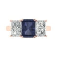 thumbnail image 2 of 4.0ct emerald cut blue sapphire 14k rose gold 3 stone Bridal Wedding Engagement Promise Anniversary Ring for Women size 4.5, 2 of 7