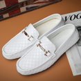 thumbnail image 1 of Mocasines de cuero genuino clásicos con entramado hechos a mano, zapatos náuticos de vestir para hombre, calzado de moda, zapatos de conducción para hombre, color blanco (25,5 cm), 1 of 4