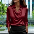 thumbnail image 2 of Women's Solid Color Elegant Blouse Tops Shirts with Ruffled Collar Three Quarter Sleeves Loose Fit Casual Daily Wear Business Office Vacation Fashion Essential Gift for Women, 2 of 9