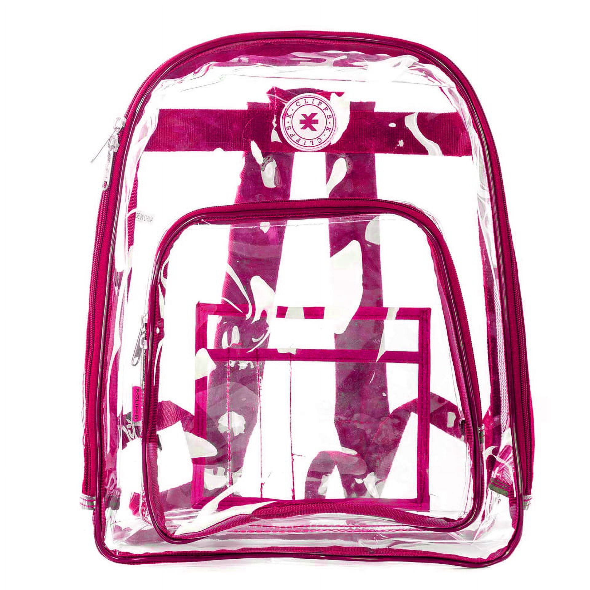 K-Cliffs 17" Unisex See-Through Clear 0.5mm PVC School Backpack, Hot Pink