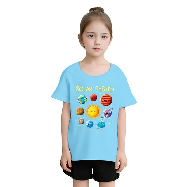 T-shirt Graphique Mignon à Col Rond et Manches Courtes pour Filles, T-Shirt d'Été Décontracté pour Enfants, Haut à Manches Longues avec Soutien-Gorge Intégré, Tenues pour Tout-Petits, Chandails à Capuchon Courts pour Filles, Haut Fin