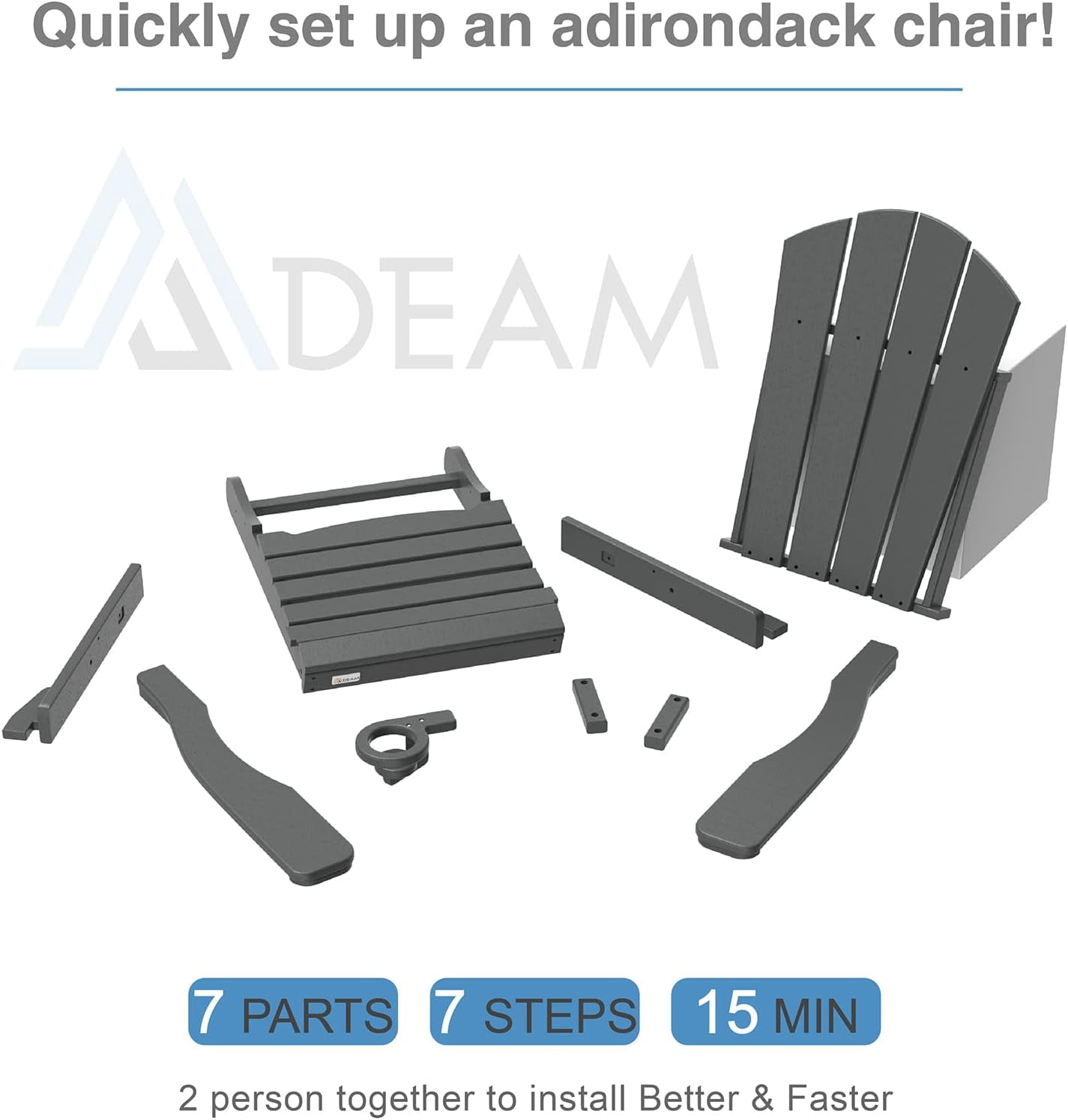 Erinnyees 3-Level Adjustable Adirondack Chair Set of 2, Wooden Textured, HDPE All-Weather Folding Fire Pit Chair with Cup Holder, Outdoor Chair for Beach Deck Patio Garden Backyard Campfire