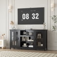 thumbnail image 1 of Modern Black Wood TV Stand for 65 Inch TVs – 59 Inch Media Entertainment Center with Storage Cabinets – Sturdy Console Table with Cable Management, Color: Black, 1 of 7