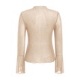 thumbnail image 6 of GEWSEY Women Mesh Tops Rhinestone Tops Long Bell Sleeve Blouses Glitter Shirts Sexy Clubwear Outfits S-XXL (Khaki, S), 6 of 6