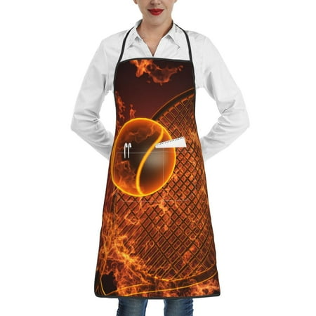 

Lukts Tennis Racket In Fire Pattern Kitchen Apron Waterdrop Resistant Apron with adjustable Aprons for Women and Men with Pockets Cooking Apron