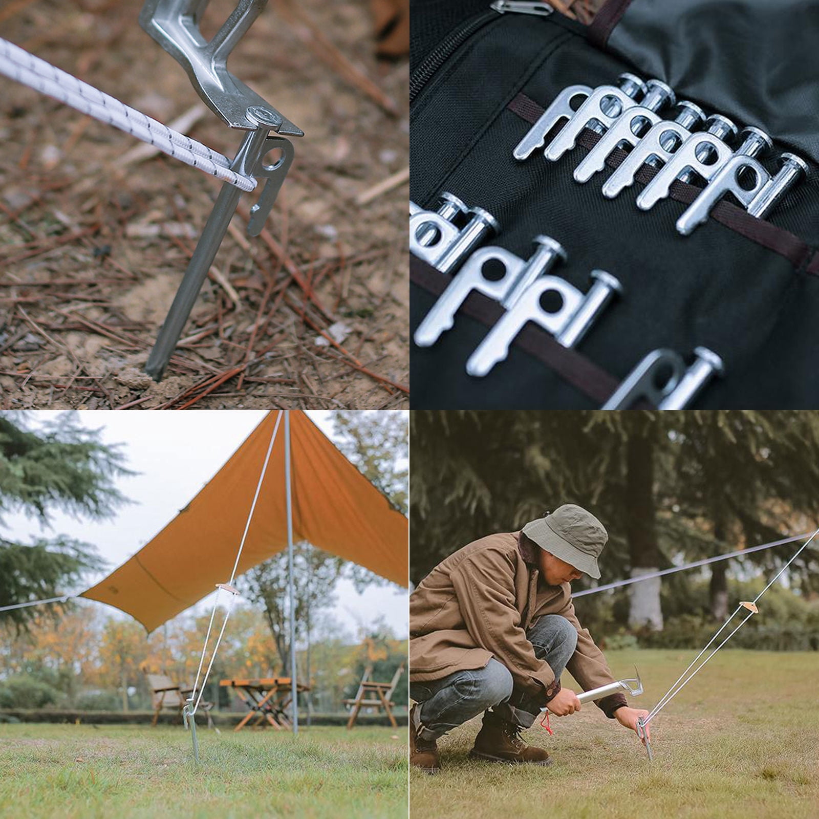 SIELUNO 10 Pcs Metal Tent Stakes Steel Tent Pegs Ground Spikes For Outdoor Trip Hiking Tent Accessories-30cm