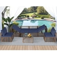 thumbnail image 2 of Ainfox 7 Pieces Outdoor Wicker Patio Furniture Set, Adjustable Backrest Sectional Conversation Couch with Thick Cushions & Coffee Table for Garden Porch Poolside, Brown/Blue, 2 of 8