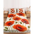 thumbnail image 2 of Cal.King Size Fitted Sheet Set - Red Poppy Flower 3 Piece Bedding Sets 16" Deep Pocket Fitted Sheet with 2 Pillowcases, Spring Floral Botanical Rustic Beige Brushed Microfiber Hotel Luxury Bed Sheets, 2 of 9