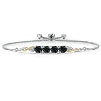 Gem Stone King 925 Silver and 10K Yellow Gold Black Sapphire and White Lab Grown Diamond Bracelet for Women | 2.78 Cttw | Gemstone September Birthstone | Round 5MM | Fully Adjustable 9 inch