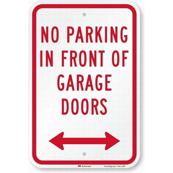 Size: 8" x 12" No Parking in Front of Garage Doors Sign with Bidirectional Arrow Caution Signs Tin Sign