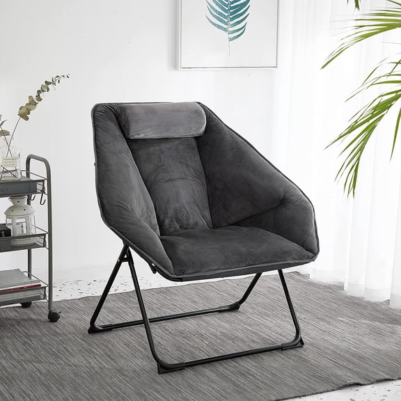 Modern 16" Grey Micromink Saucer Chair Comfort Lounge Seating Soft Plush Accent Furniture Home Decor Living Room Bedroom Dorm Chair