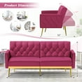 thumbnail image 3 of ACMEASE Velvet Sofa Bed w/Adjustable Armrests & Backrests, Modern Convertible Sleeper Sofa, Tufted Futon Sofa for Bedroom, Living Room, Apartment, Fuchsia, 3 of 7