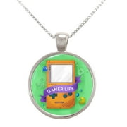 Gamer Life Image with Video Game Controller and Characters Pendant Necklace