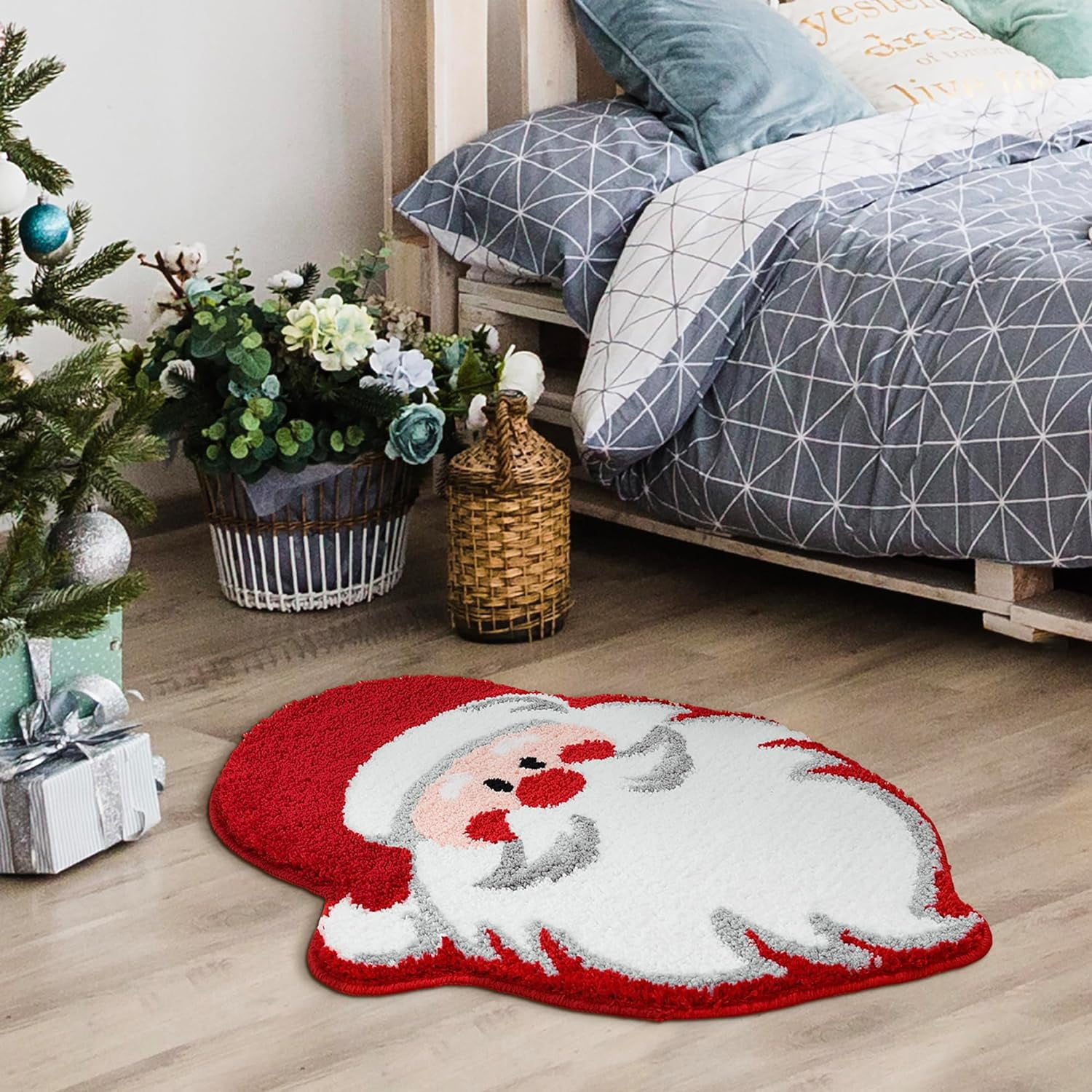 Santa Claus Bathroom Rugs for Living Room Red Christmas Rug Absorbent Washable Bath Mat Shower Non-Slip Soft Thick Durable Bathtub Carpet for Women