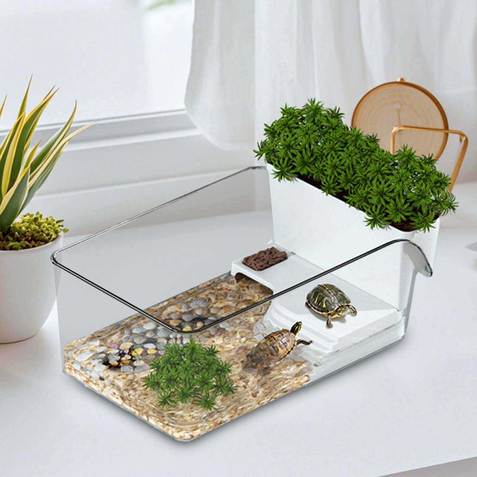 Serenable Small Turtle Tank Enclosure Reptile Habitat for Small Reptiles Crabs Turtles White