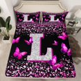 thumbnail image 3 of Feelyou Fashion Monogrammed L Twin Sheet Sets, Bling Butterfly Animal Twin Fitted Sheet, Black Pink Sequin Print Flat Sheet, Luxury Bedroom Decor, 3-Piece, 3 of 8