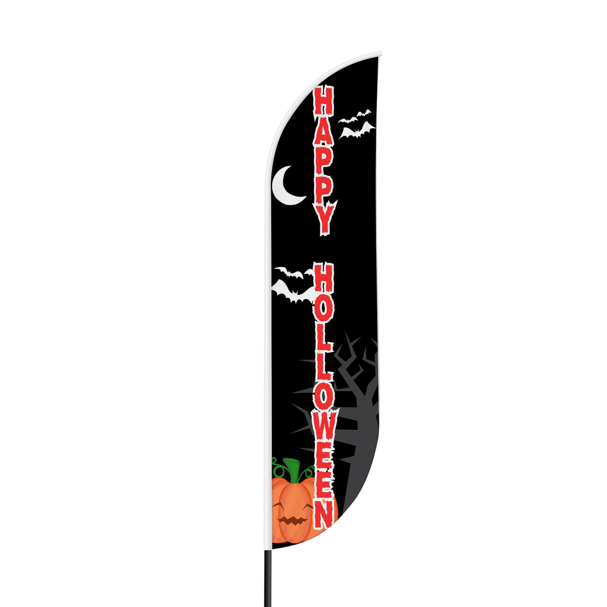 Happy halloween Sign feather flag Pole Kit for Outdoor by Mavis Printing | 15 FEET Long Polyester Outdoor Banner Flag Easy Hang|HD Print Swooper Flag Pole Mount to Celebrate Happy halloween