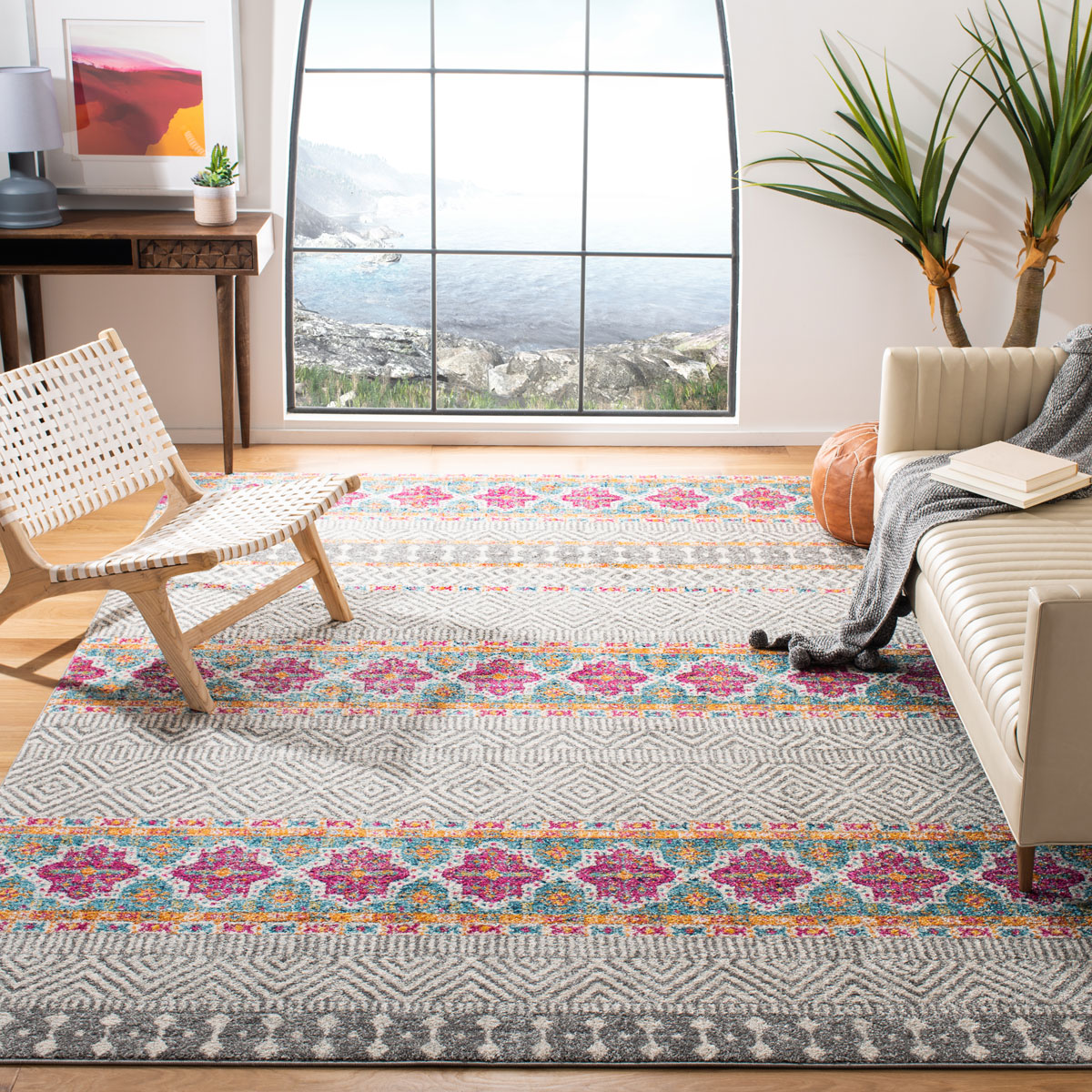 SAFAVIEH Madison Kandace Abstract Area Rug, Grey/Ivory, 10' x 14'