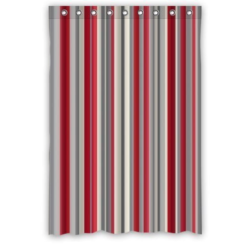 HelloDecor Grils Red Grey White Strips Shower Curtain Polyester Fabric