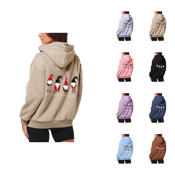 Christmas Gnome Hoodies for Women 2025 Long Sleeve Zip Up Graphic Hooded Sweatshirt with Pockets Jacket Coat