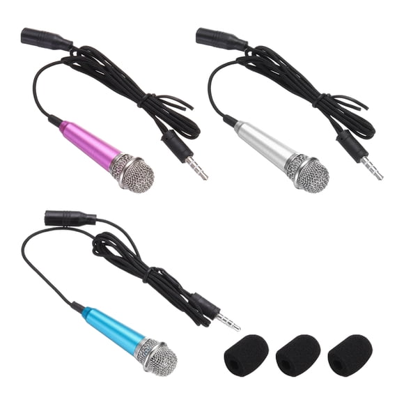 3 Pcs Mini Microphone, Mini Mic Tiny Microphone Phone Mic Small Microphone with Sponge Cover for Record Phone Voice, Hot Pink/Blue/Silver
