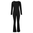 thumbnail image 5 of Kaemgyyd Long Sleeve Jumpsuits for Women Yoga Bell Bottoms Flare Bodycon Square Neck Wide Leg Rompers Party Clubwear, 5 of 7