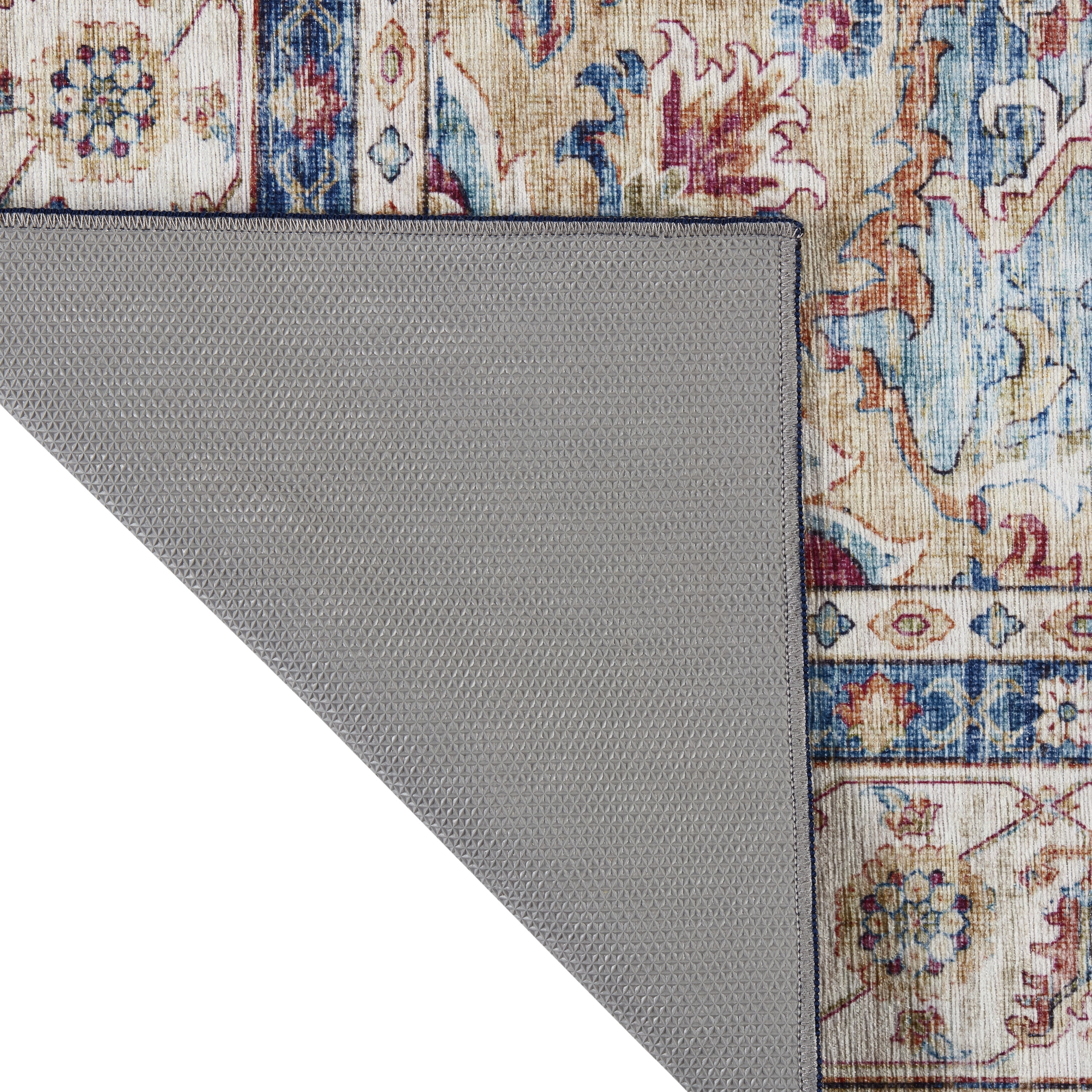 Blue Multi Medallion Skid- Resistant Area Rug, 5' x 7'