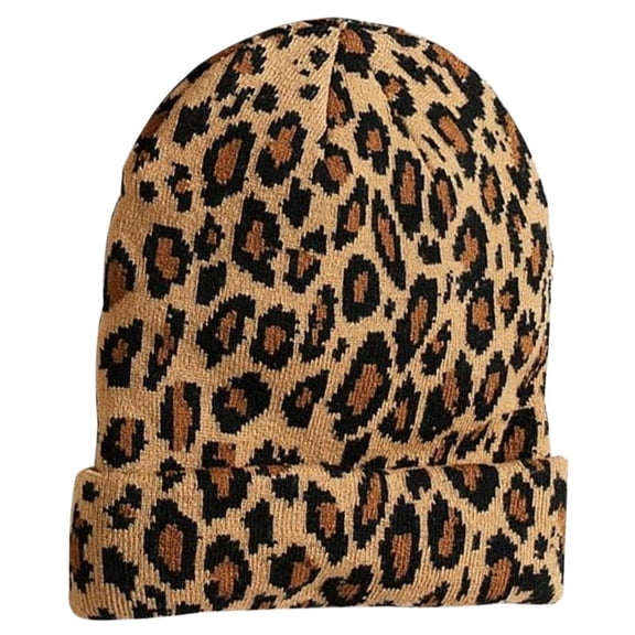 vlrwzc 1Pc Ladies Winter Leopard Hat Fashion Women Wool Warm Knitted Hats Animal Print Beanies Cap Thicken Bonnet