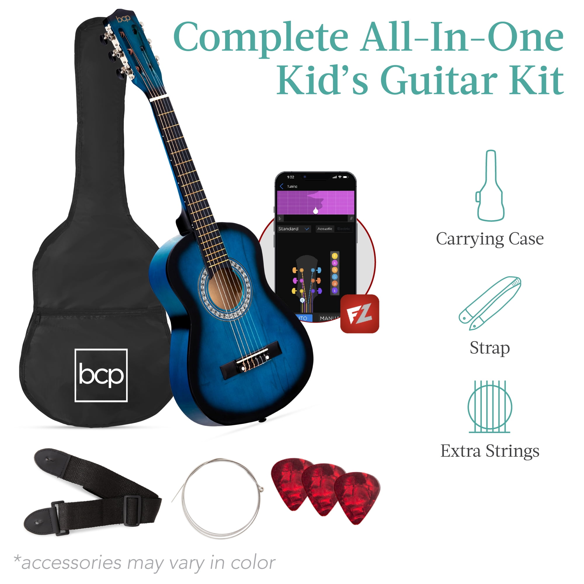Best Choice Products Walmart Exclusive 30in Kids Acoustic Guitar Beginner Starter Kit w/ Strap, Case, Strings  - Walmart Blue