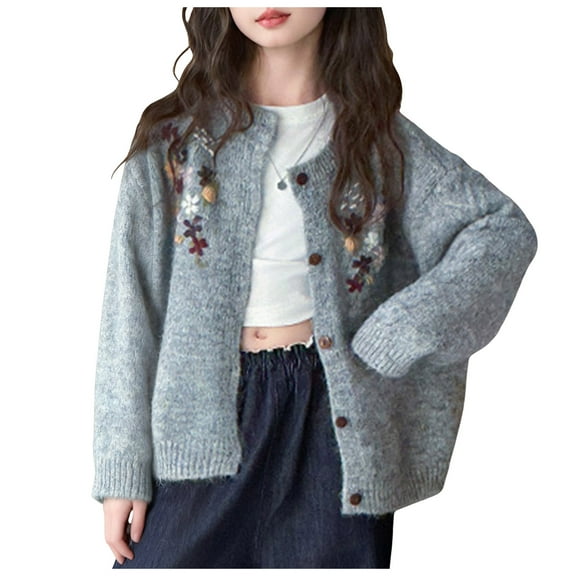 Gubotare Teen Girls Cardigan Girls Long Sleeve Cardigan Sweaters Open Front Cable Knit Chunky Cardigans Kids Cute Outerwear Coat Size 15-16 (Grey,15-16 Years)
