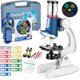 thumbnail image 2 of Kit de microscopio de 58 piezas para niños de 5 a 7 8 a 12 años, microscopio para niños 100X-1200X con microscopio de cuerpo de metal, caja de transporte, luz LED, kit de experimentos científicos, jug, 2 of 3