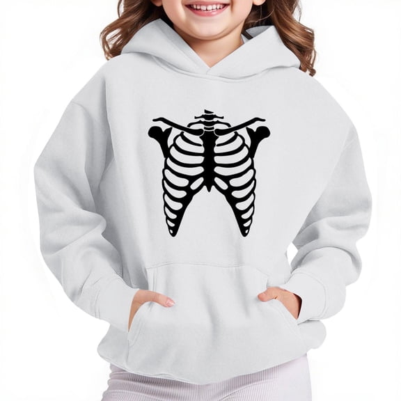 Nmnitkp Cute Sweatshirts Halloween Print Soft Brushed Fleece Hoodies Kids Hooded Sweatshirts With Pockets for Boys And Girls White,13 Years