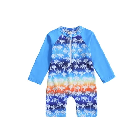

Bagilaanoe 1-5T Baby Boy Swimsuit Toddler One Piece Long Sleeve Print Bathing Suit Kids Rash Guard Swimwear Beachwear Sunsuit
