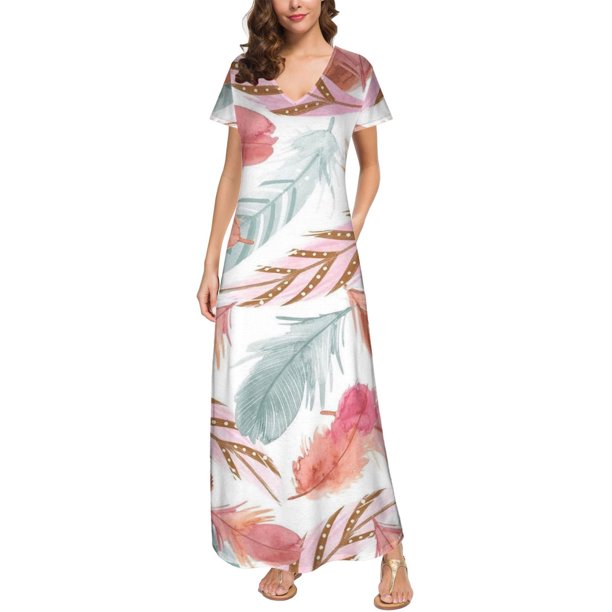 Puntoco Vestido De Manga Corta Con Cuello En V, Vestido Largo Hasta El Suelo De Verano Para Mujer, Vestido Largo Informal Suelto Con Bolsillos, Abertura De Manga Corta, Blanco Xxl