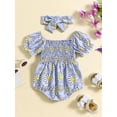 thumbnail image 3 of Suealasg Baby Girls Summer Outfits Short Sleeve Floral Print Romper Headband Sets 6M 12M 18M 24M Infant Newborn Girls Cute Clothes, 3 of 7