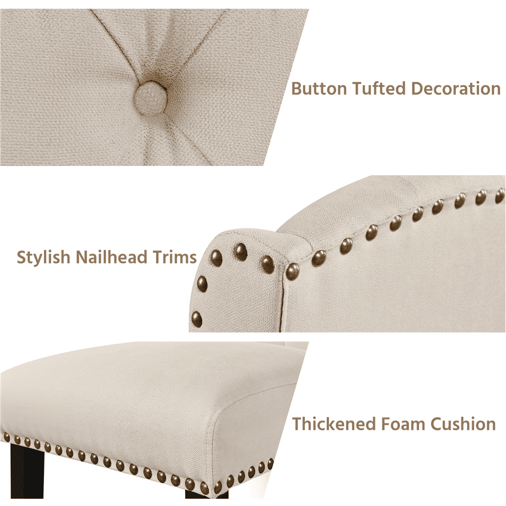 Alden Design 2pcs Upholstered Tufted Dining Chairs with Wing Design for Kitchen, Beige