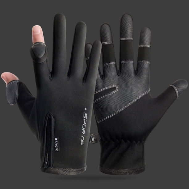 Guantes con cremallera, guantes con pantalla táctil, guantes plegables de dos dedos, guantes de montar a prueba de viento y resistentes a salpicaduras de agua con forro polar para otoño e invierno