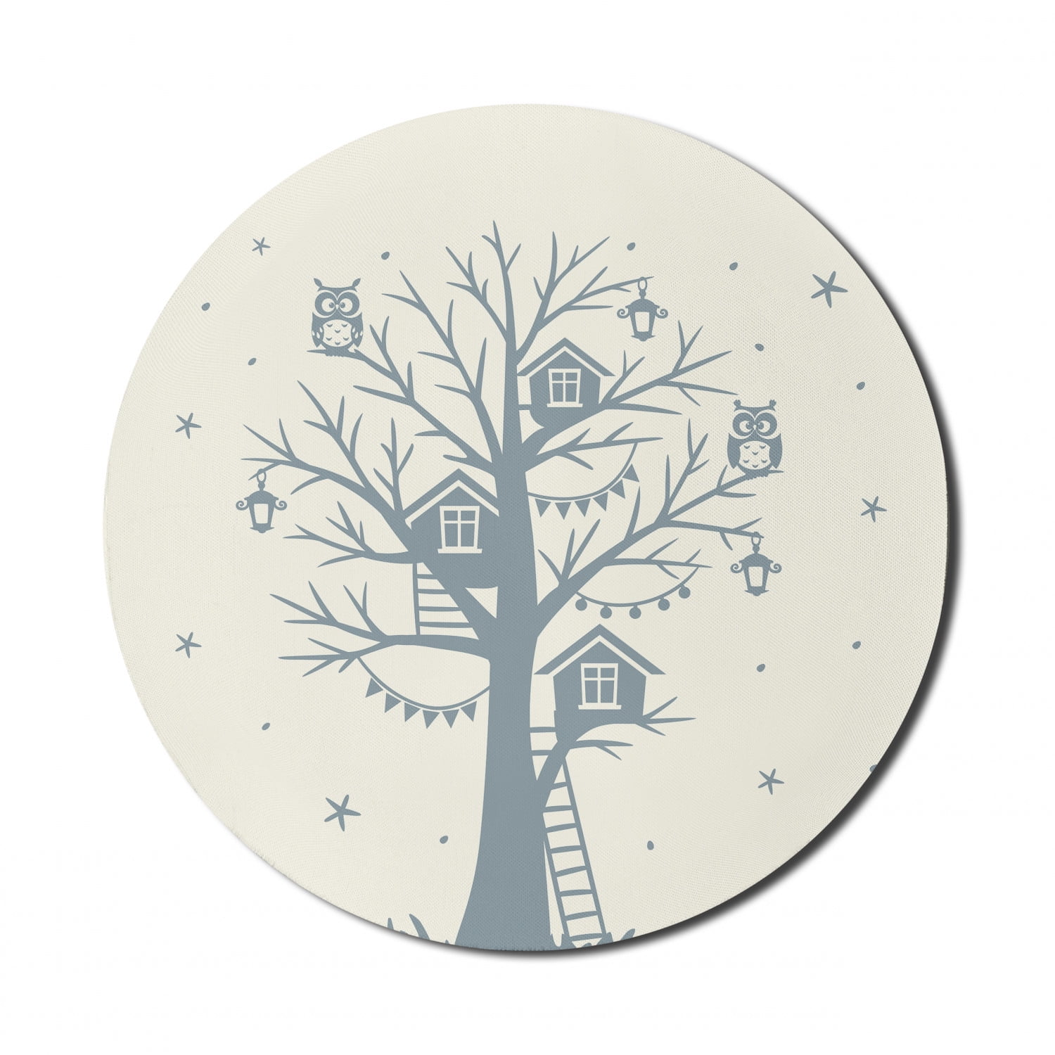 Tree Mouse Pad for Computers, Cartoon Owls on a Tree with Tiny Houses ...