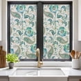 thumbnail image 2 of Teal Paisley Floral Window Privacy Film, Boho Ethnic Tribe Traditional Static Cling UV Sun Blocking Heat Control Window Tint Day and Night, Non-Adhesive One Way Windows Privacy Cover 17.7''x39.3'', 2 of 7