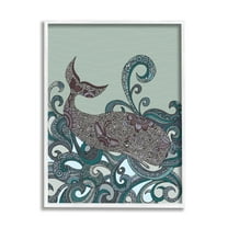 Stupell Industries Nautical Whale Surrounded Intricate Patterned Swirl Shapes Graphic Art White Framed Art Print Wall Art, Design by Valentina Harper